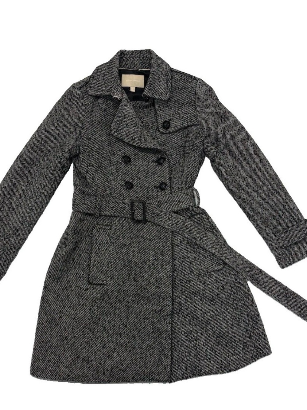 Banana Republic Charcoal Tweed Double-Breasted Belted Trench Coat